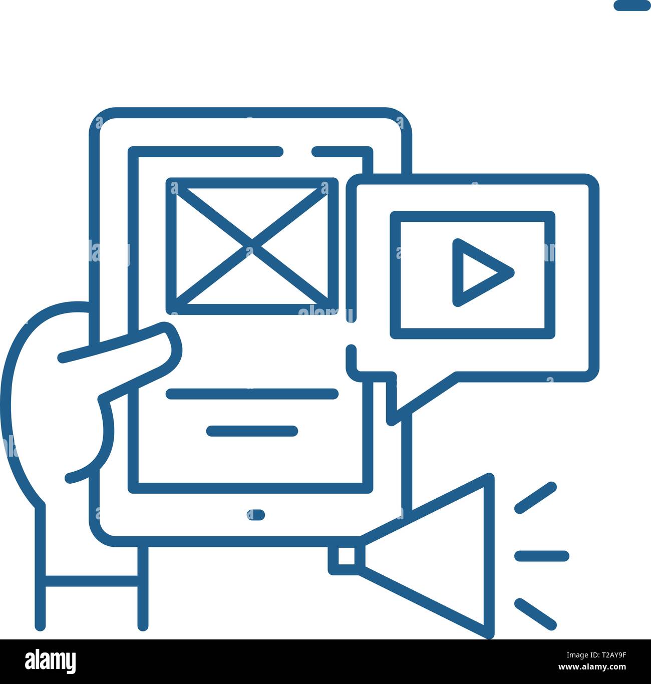 L'icône de la ligne applications médias concept. Les applications média ...