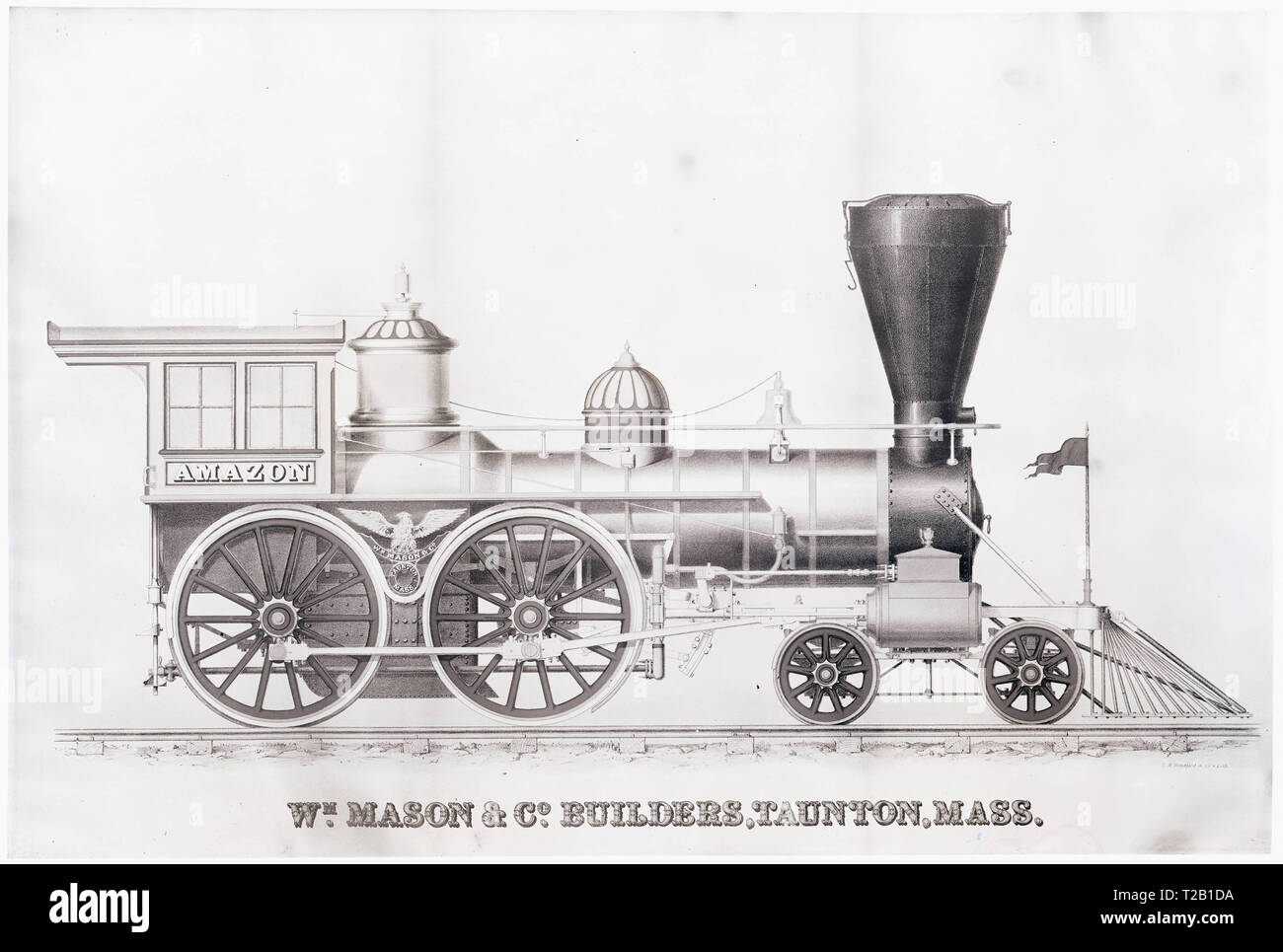 Locomotive à huit roues à partir d'une gravure du 19ème siècle.. Banque D'Images