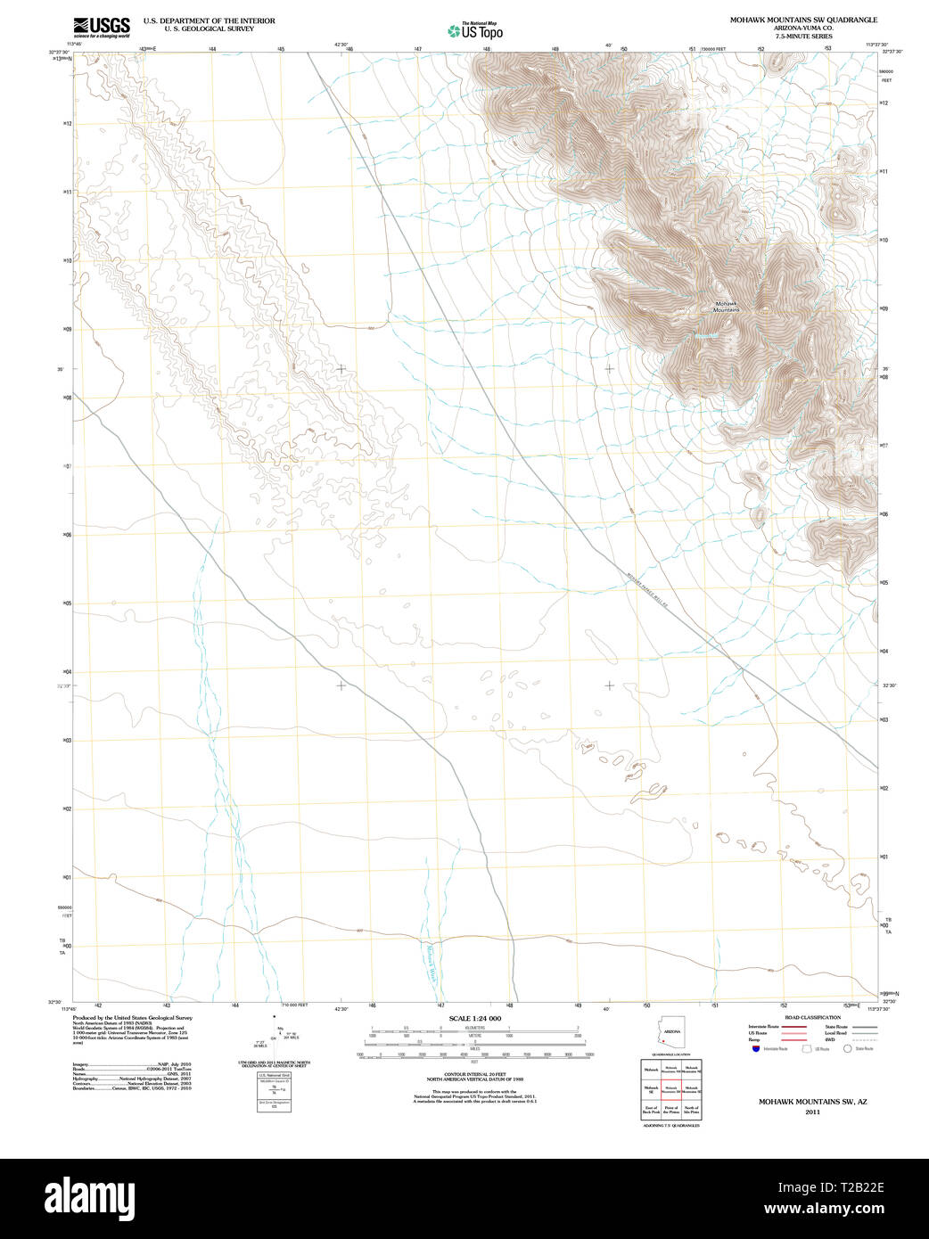 Carte TOPO USGS AZ Arizona Montagnes Mohawk SW 20111108 Restauration TM Banque D'Images