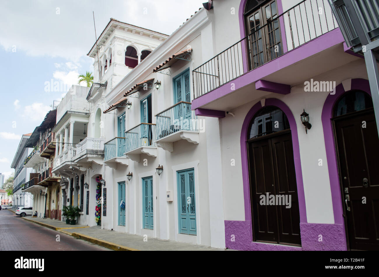 Vieux quartier architecture dans la ville de Panama célèbre Casco Viejo, un site du patrimoine mondial depuis 1997 Banque D'Images