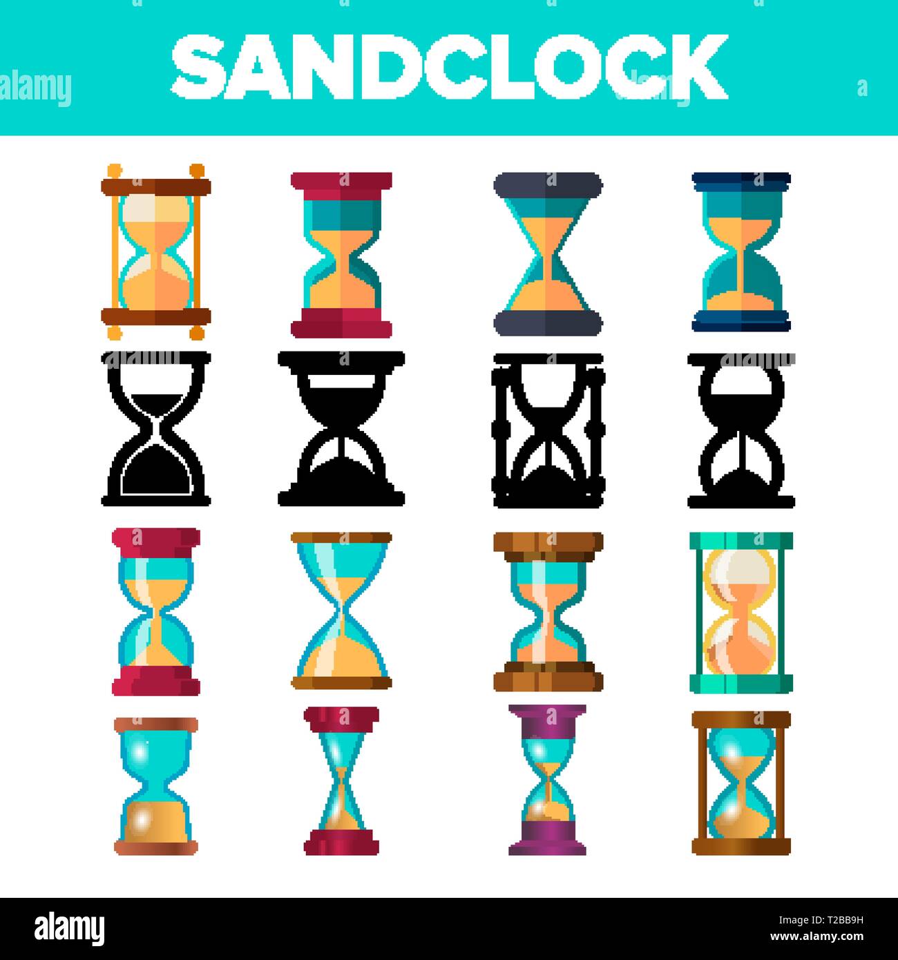 Sandclock Vector Icon Set. Le symbole de la minuterie. Icônes d'Sandclock intervalle signe. Hourglass alarme pictogramme. Ligne, télévision Illustration Illustration de Vecteur