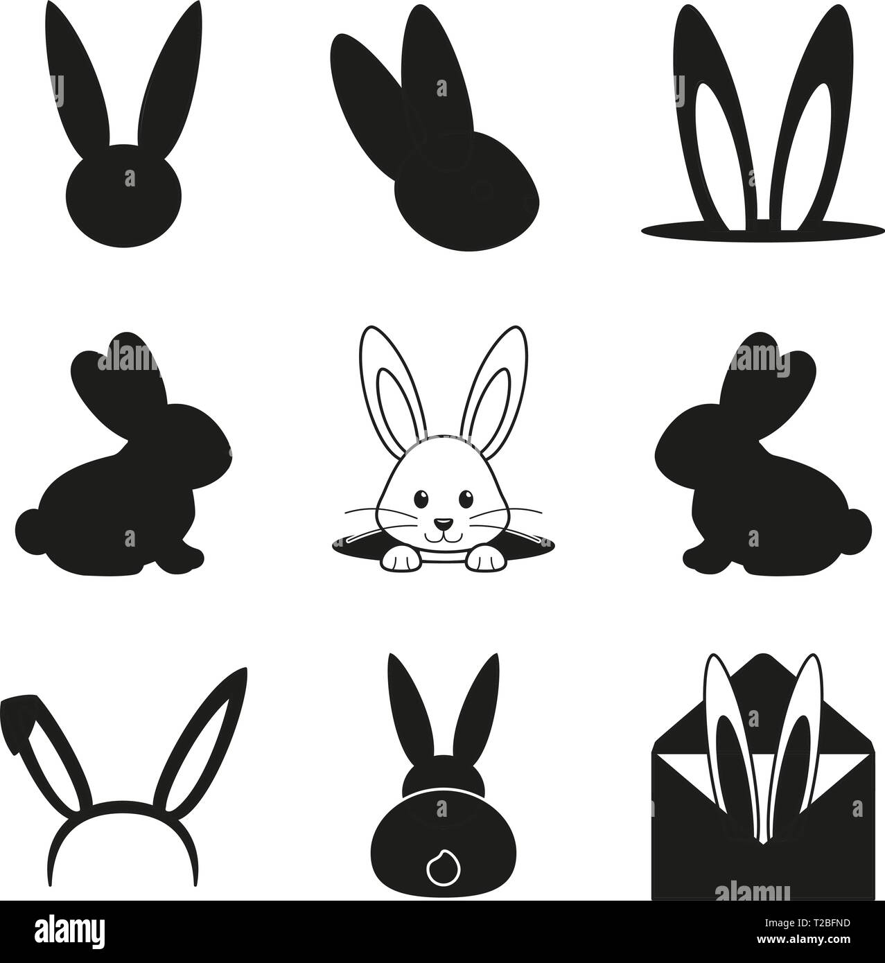 Le noir et blanc lapin de pâques ensemble silhouette Illustration de Vecteur