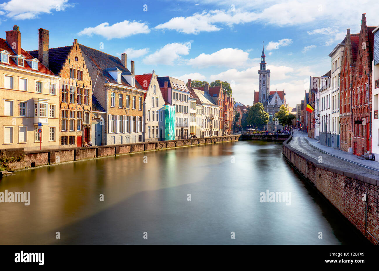 Canaux de Bruges, Belgique au coucher du soleil Banque D'Images