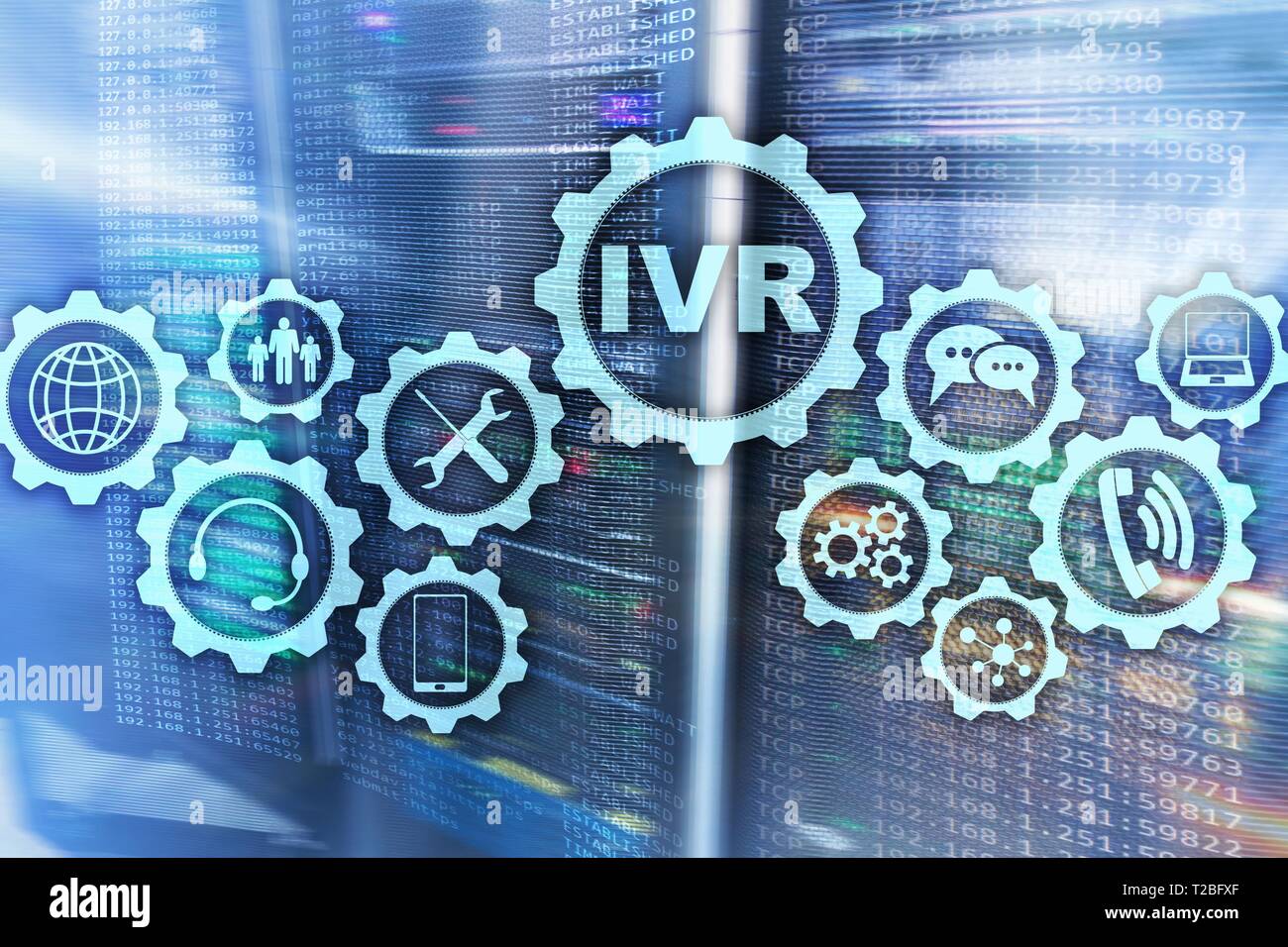 Réponse Vocale Interactive IVR. Concept commercial de centre d'appels. Banque D'Images