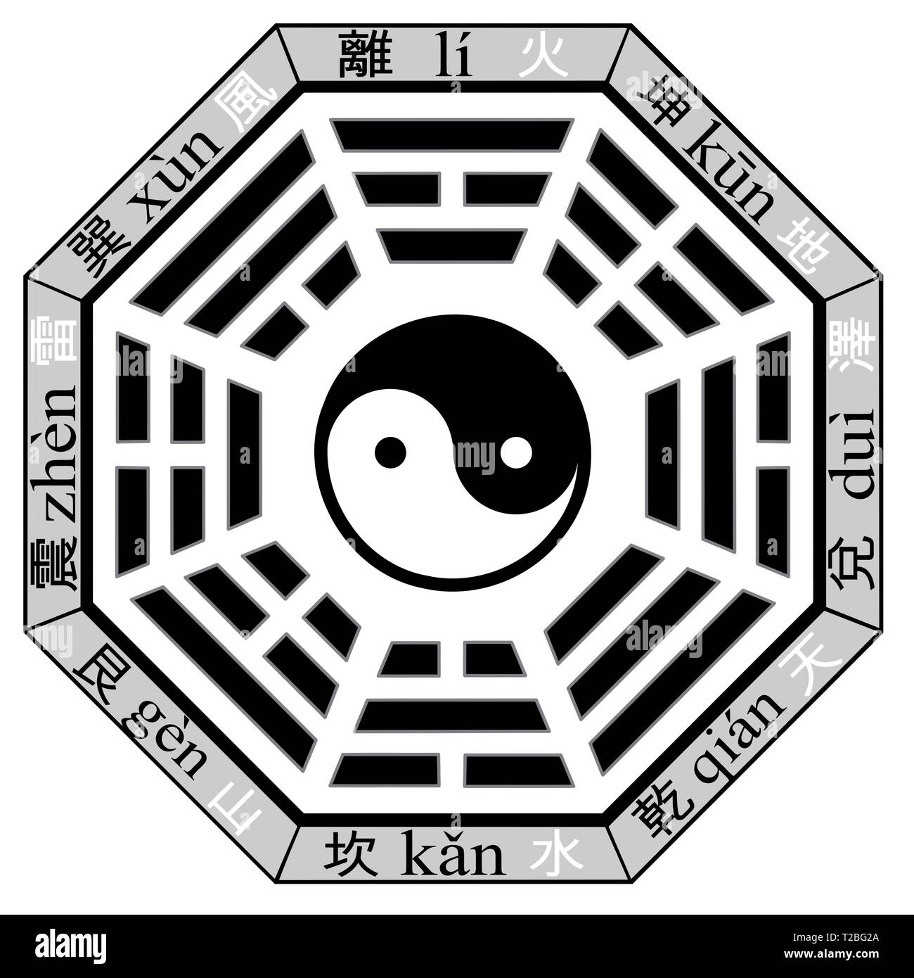 Chinois Yin Yang feng shui illustration silhouette zen balance le taoïsme Banque D'Images