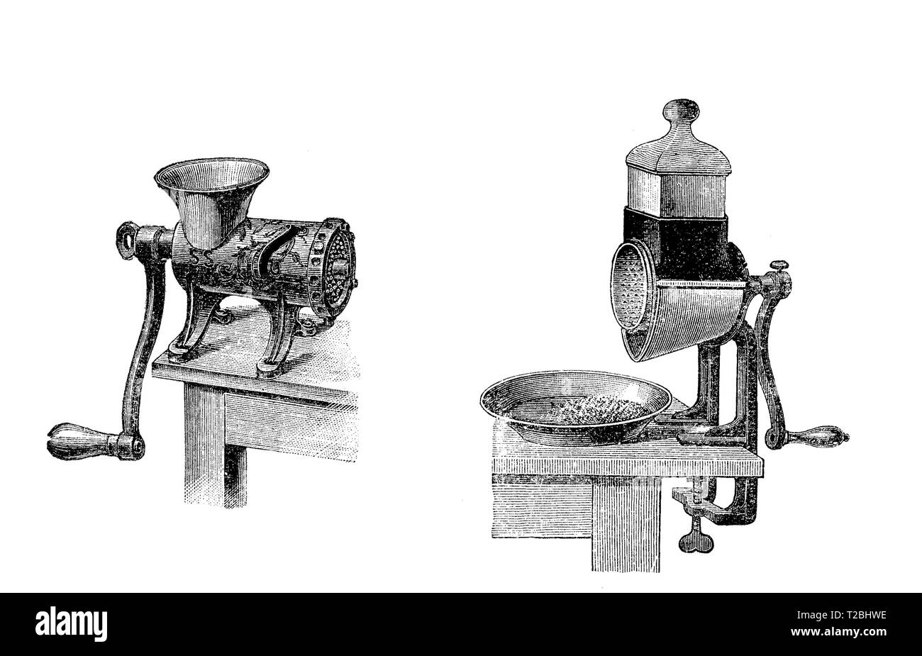 La nourriture essentielle de l'équipement vintage cuisine : pain de viande et grinder Banque D'Images