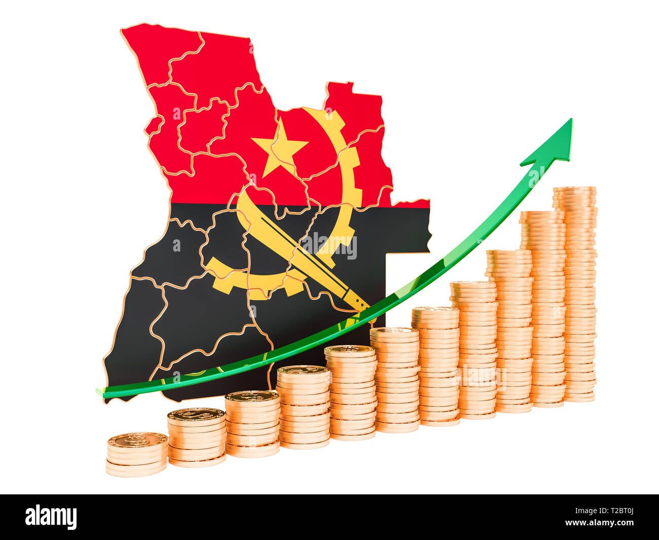 La croissance économique en Angola, rendu 3D concept isolé sur fond blanc Banque D'Images