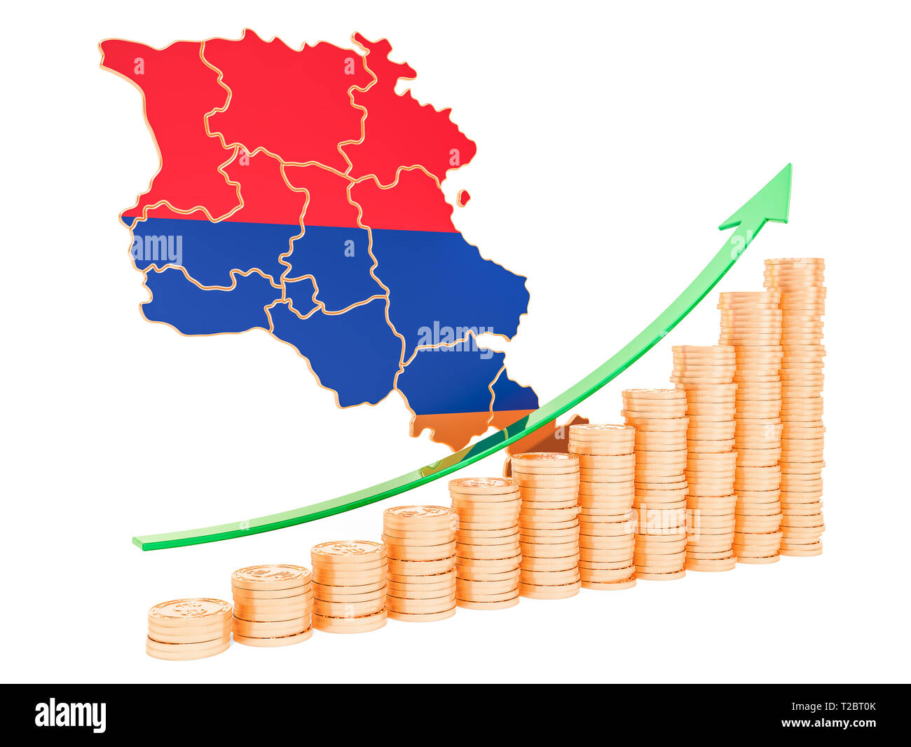 La croissance économique en Arménie, rendu 3D concept isolé sur fond blanc Banque D'Images
