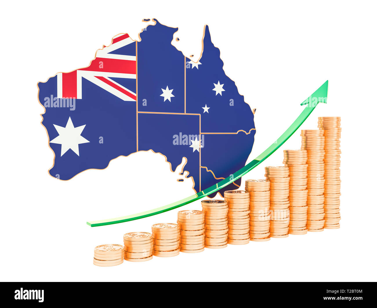 La croissance économique de l'Australie, rendu 3D concept isolé sur fond blanc Banque D'Images