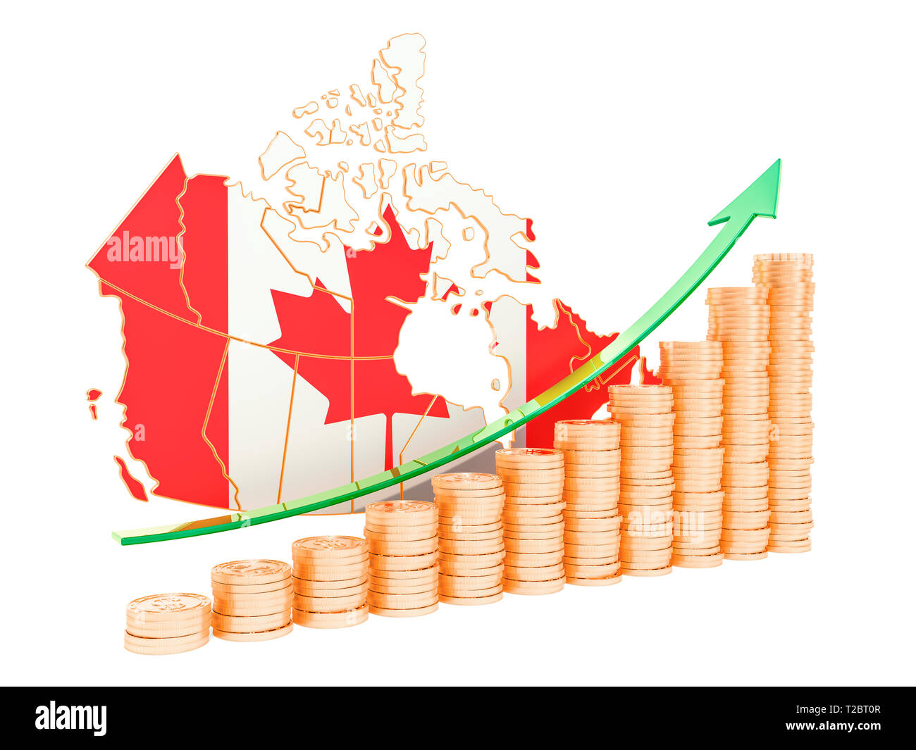 La croissance économique au Canada, rendu 3D concept isolé sur fond blanc Banque D'Images