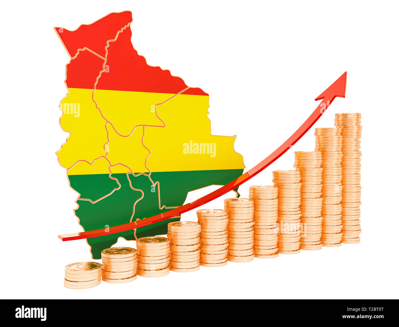 La croissance économique en Bolivie, rendu 3D concept isolé sur fond blanc Banque D'Images