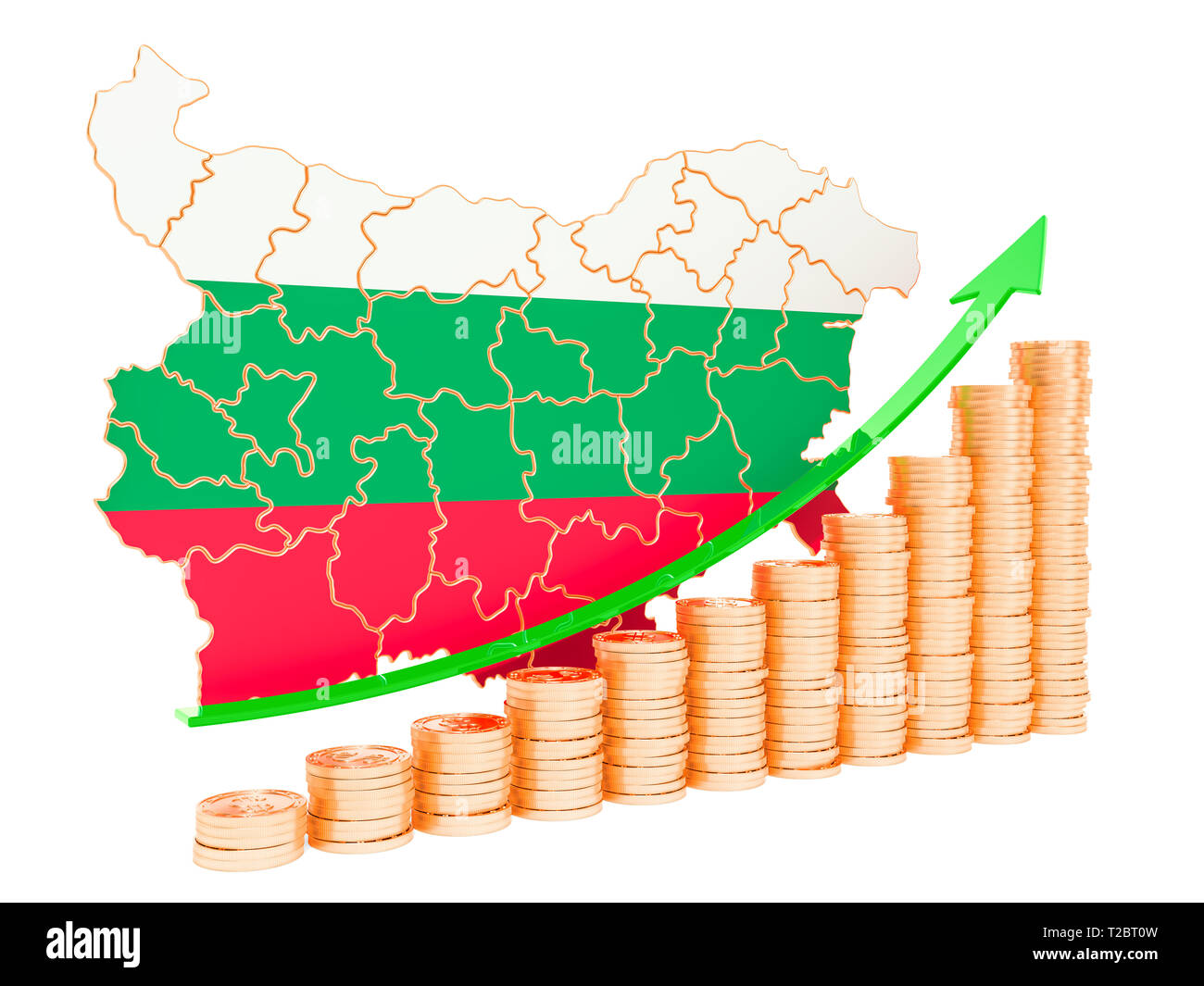 La croissance économique de la Bulgarie, rendu 3D concept isolé sur fond blanc Banque D'Images