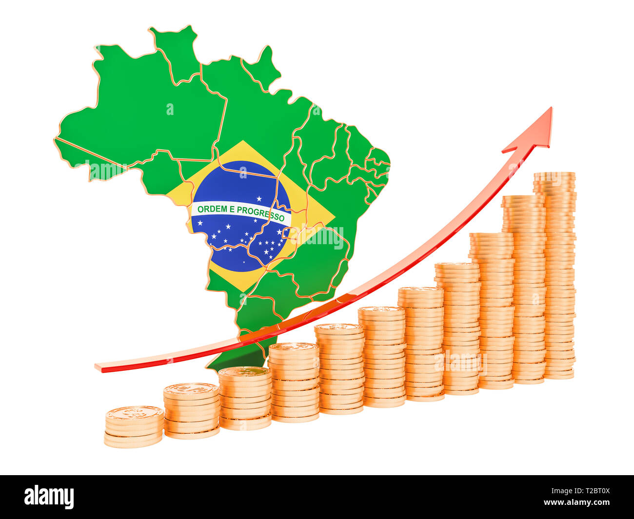 La croissance économique au Brésil, rendu 3D concept isolé sur fond blanc Banque D'Images