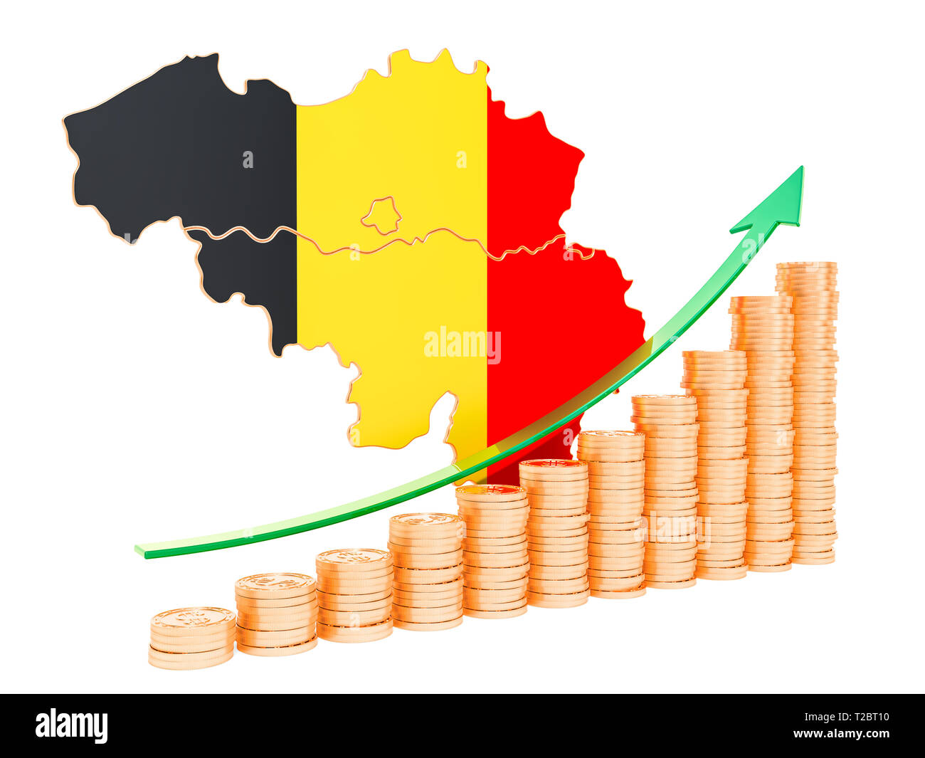 La croissance économique en Belgique concept, rendu 3D isolé sur fond blanc Banque D'Images