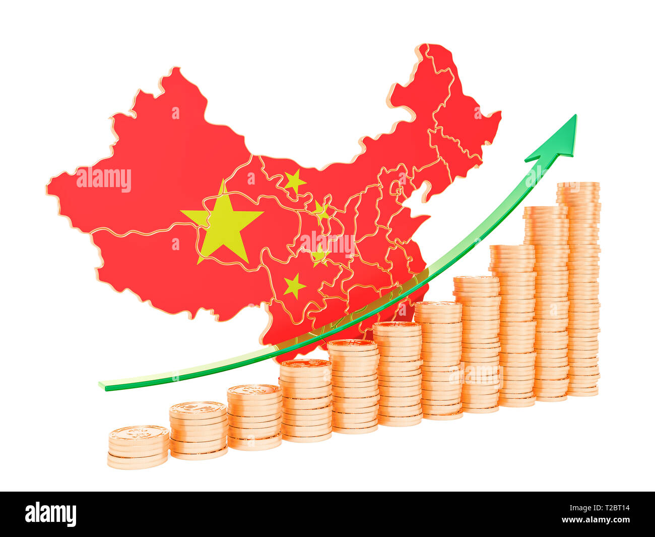 La croissance économique en Chine, rendu 3D concept isolé sur fond blanc Banque D'Images