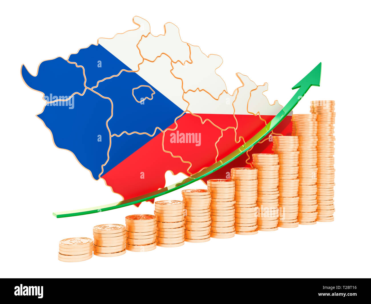 La croissance économique en République tchèque, rendu 3D concept isolé sur fond blanc Banque D'Images