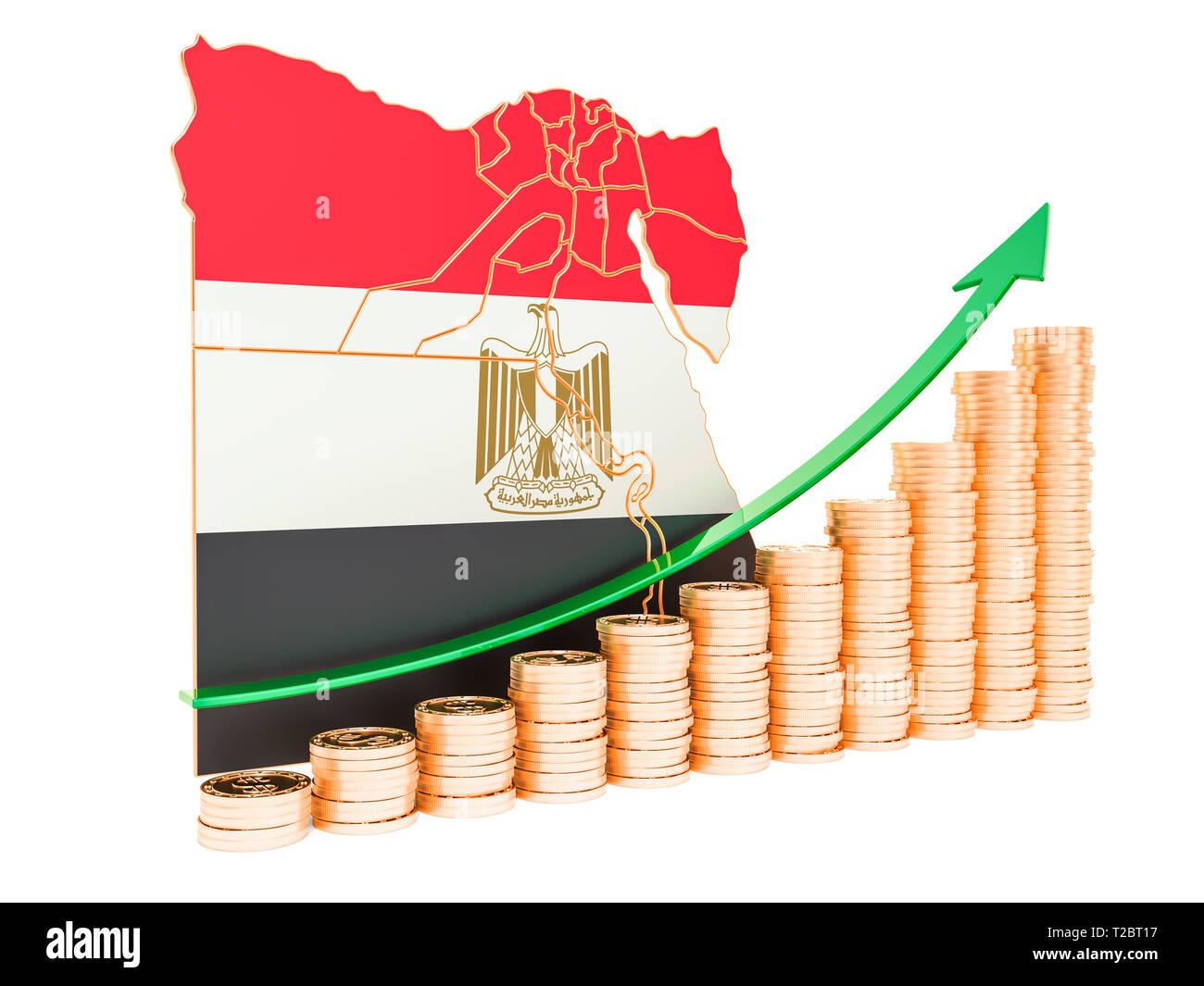 La croissance économique en Egypte, rendu 3D concept isolé sur fond blanc Banque D'Images