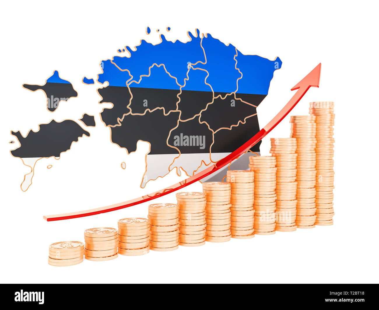 La croissance économique de l'Estonie, rendu 3D concept isolé sur fond blanc Banque D'Images