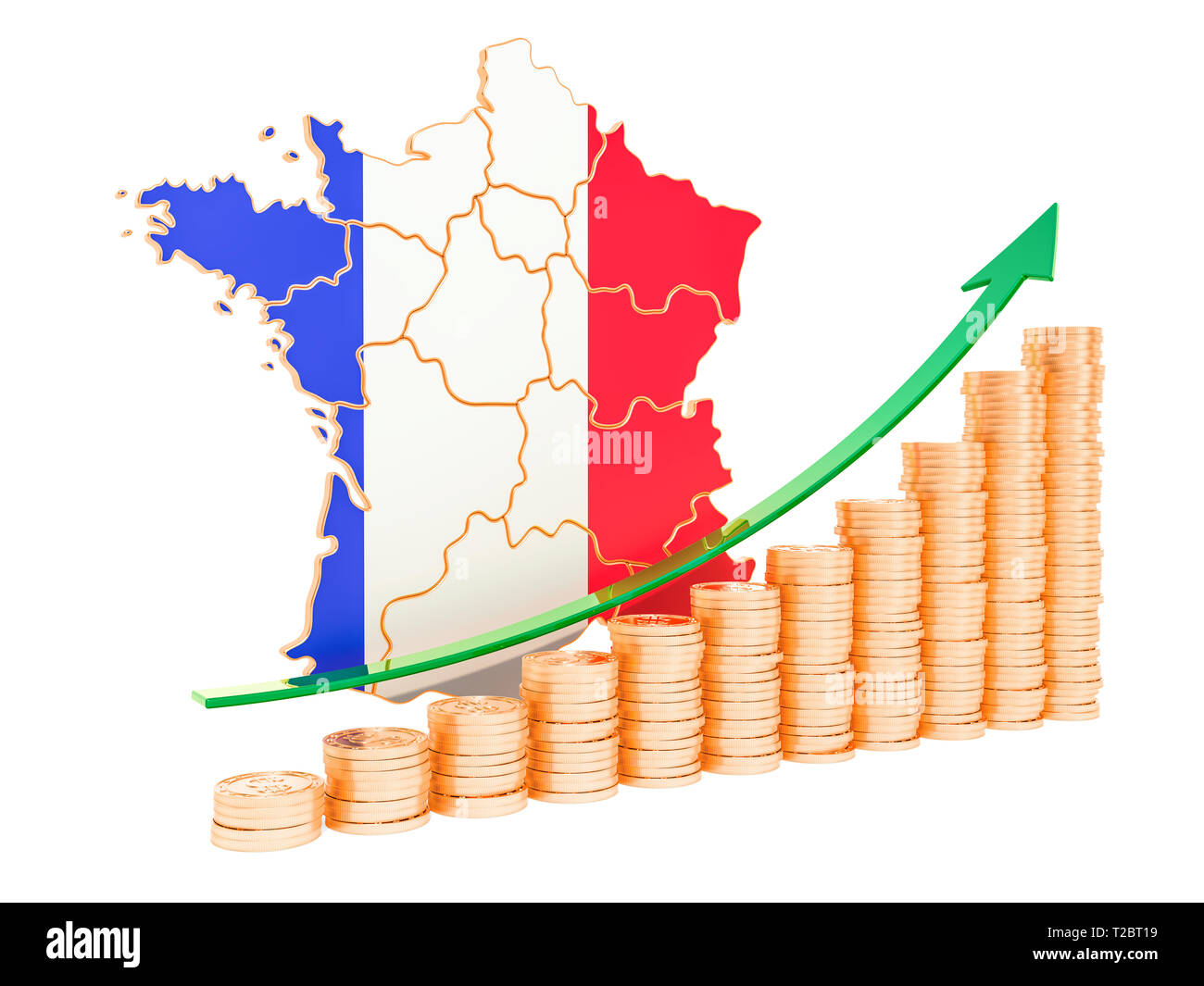 La croissance économique en France, rendu 3D concept isolé sur fond blanc Banque D'Images