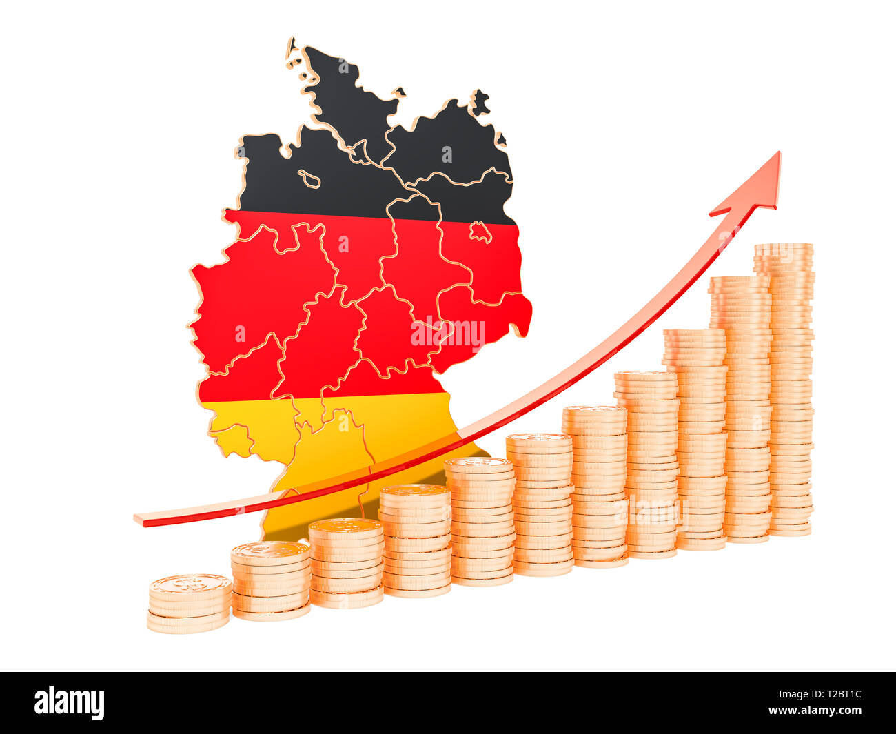 La croissance économique en Allemagne, rendu 3D concept isolé sur fond blanc Banque D'Images