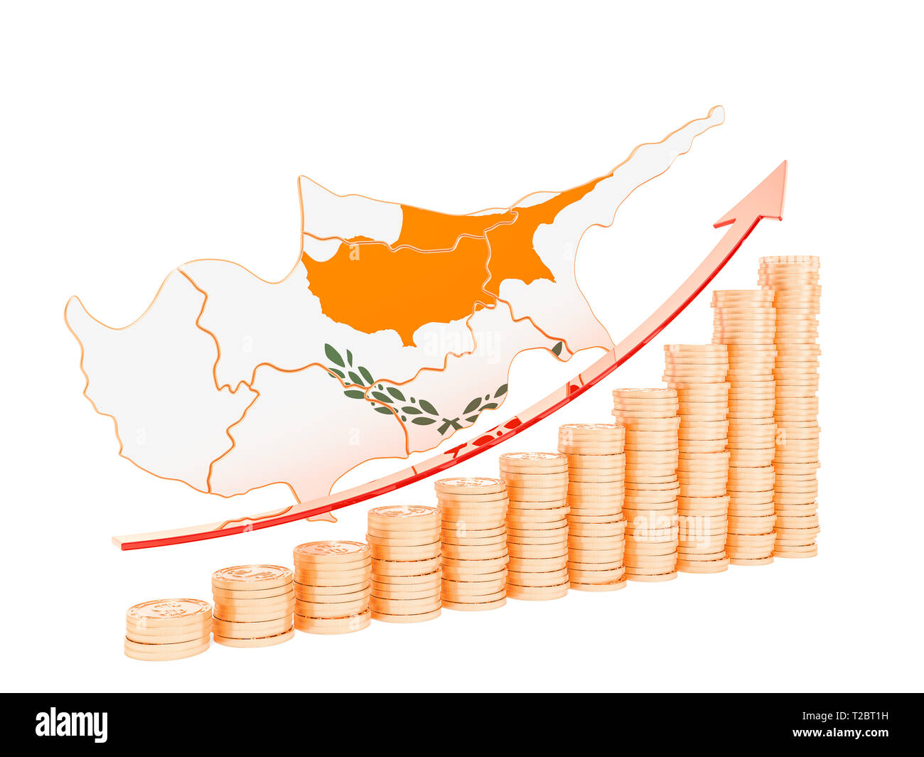La croissance économique de Chypre, rendu 3D concept isolé sur fond blanc Banque D'Images