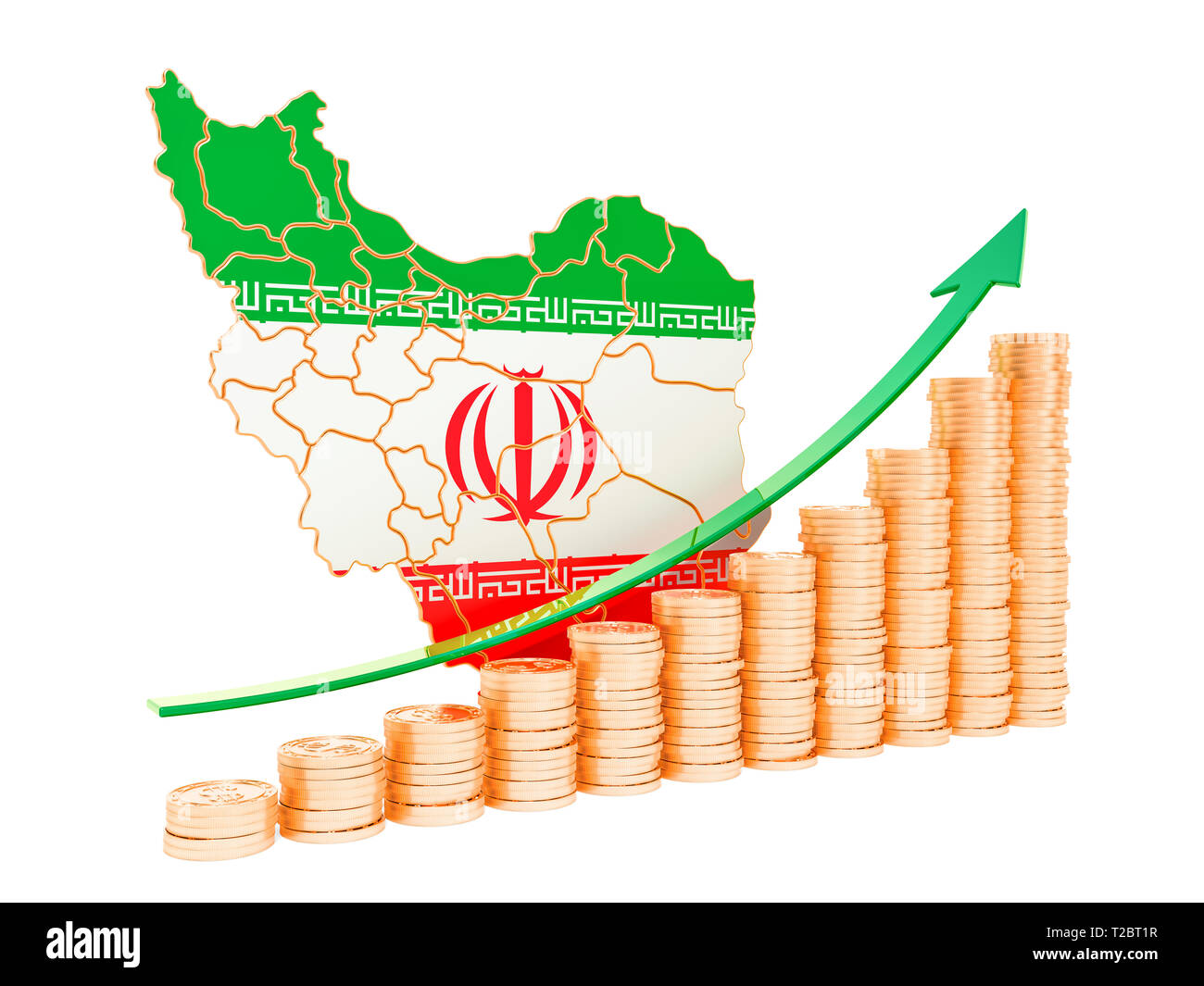 La croissance économique de l'Iran, rendu 3D concept isolé sur fond blanc Banque D'Images