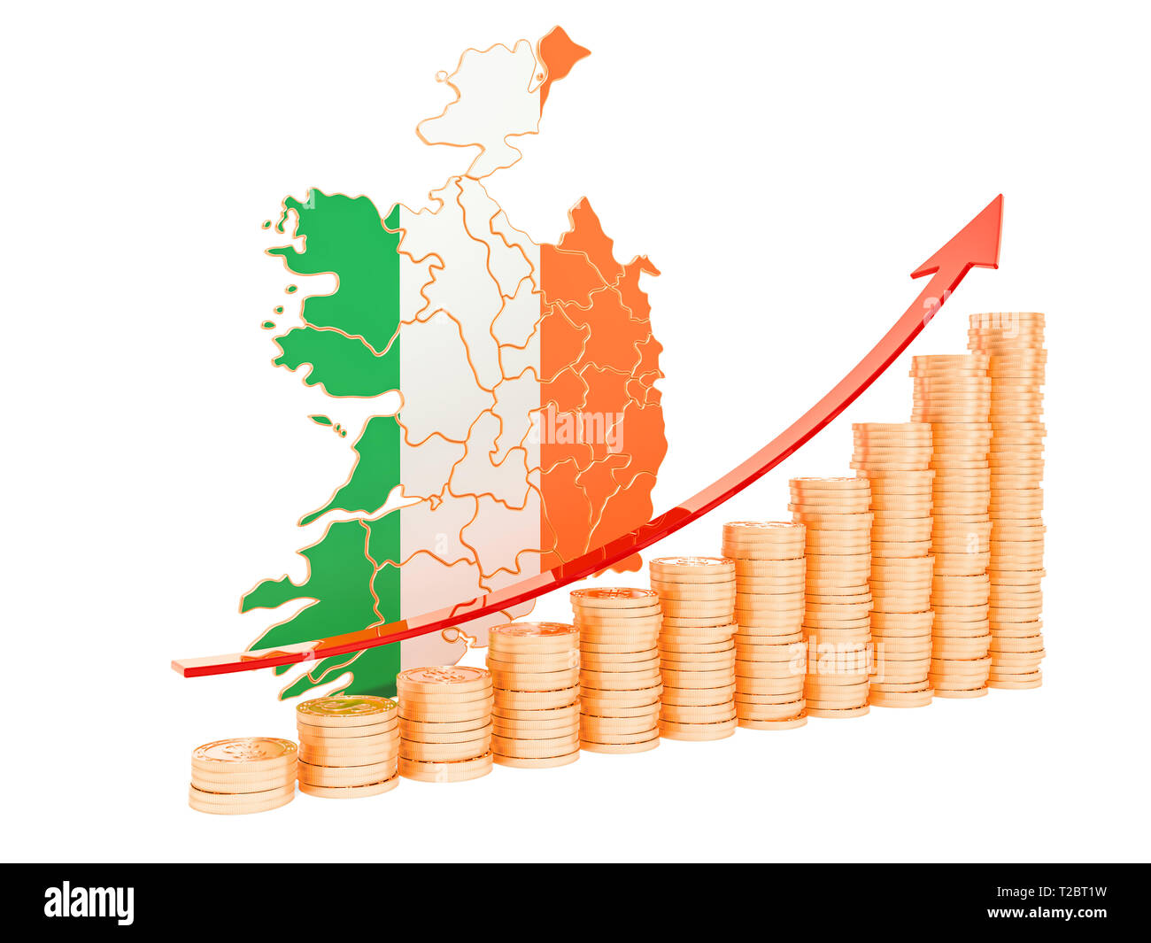 La croissance économique en Irlande, rendu 3D concept isolé sur fond blanc Banque D'Images