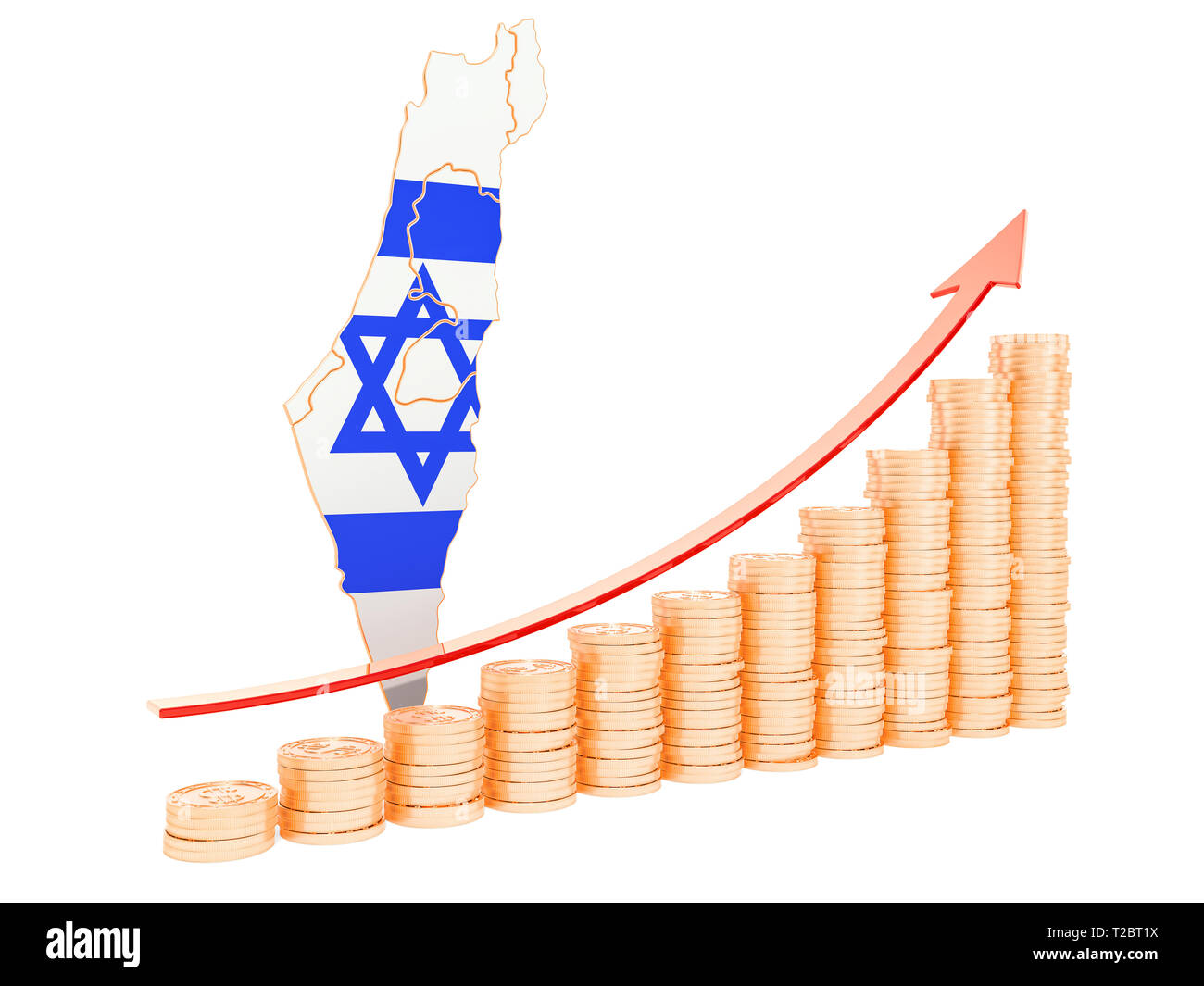 La croissance économique en Israël, rendu 3D concept isolé sur fond blanc Banque D'Images