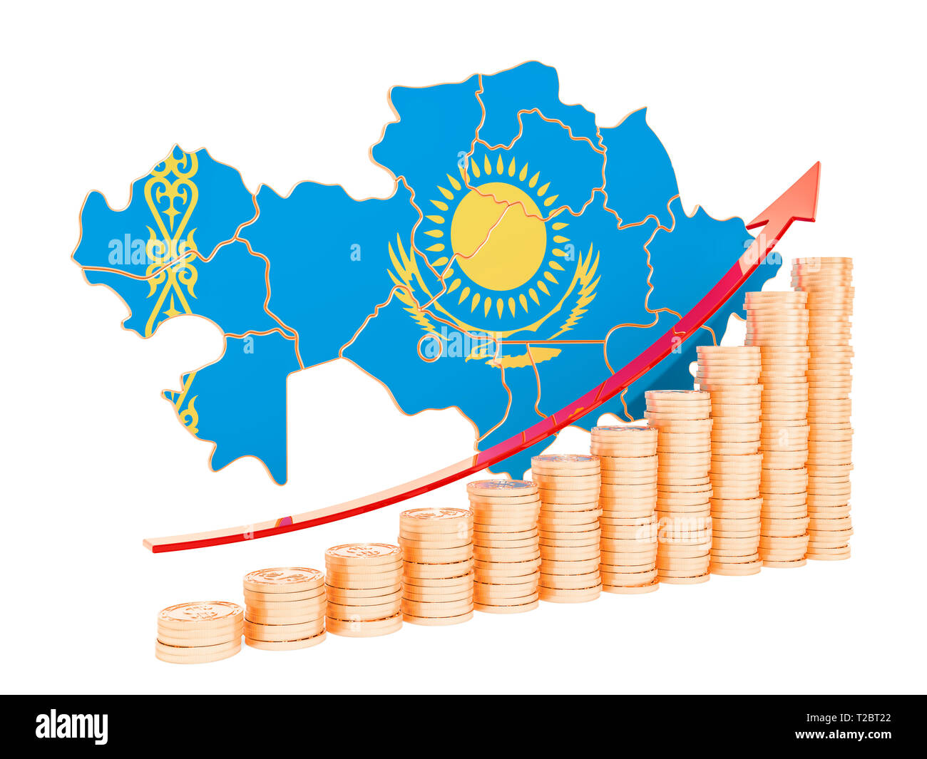 La croissance économique au Kazakhstan, rendu 3D concept isolé sur fond blanc Banque D'Images