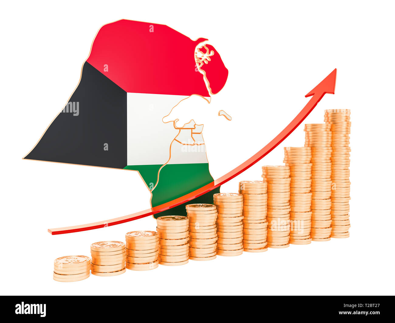 La croissance économique au Koweït, rendu 3D concept isolé sur fond blanc Banque D'Images