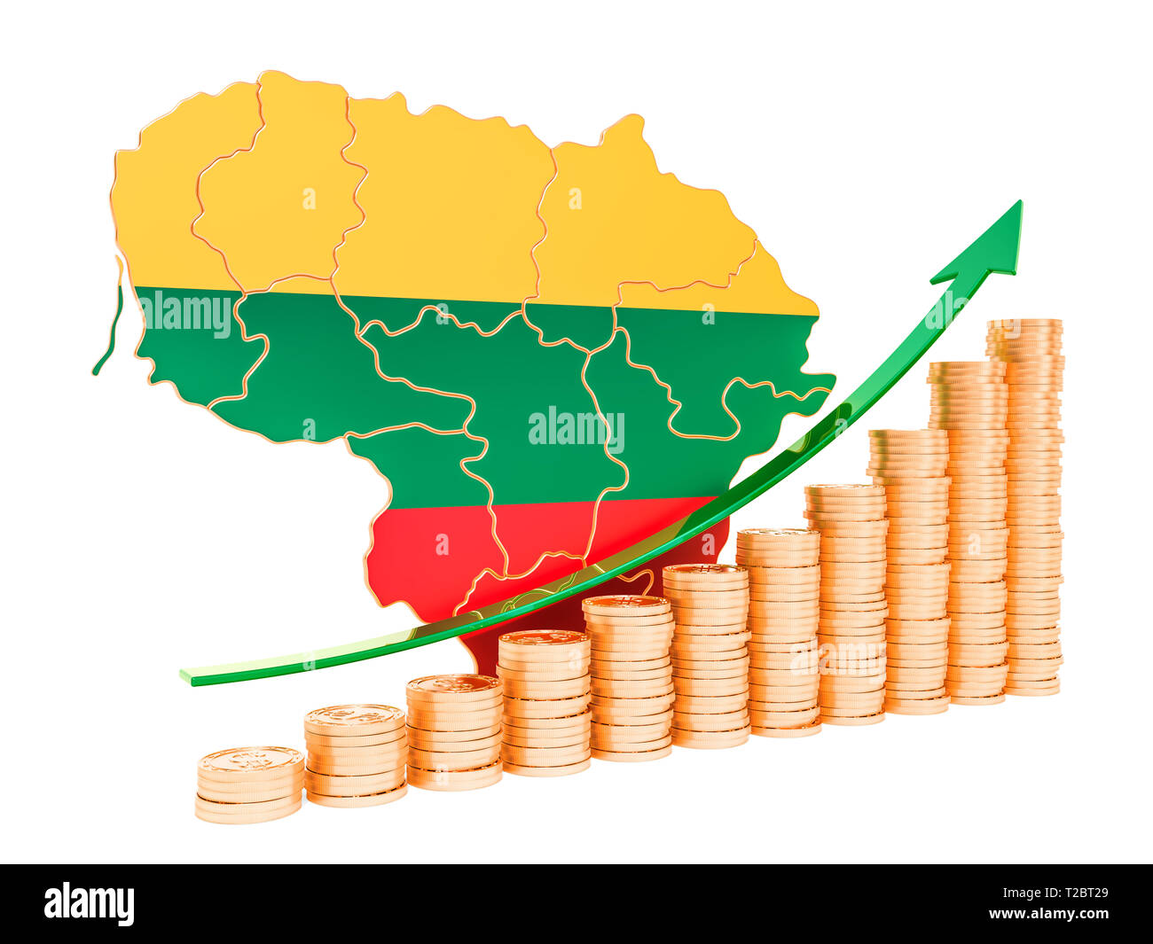 La croissance économique en Lituanie, rendu 3D concept isolé sur fond blanc Banque D'Images