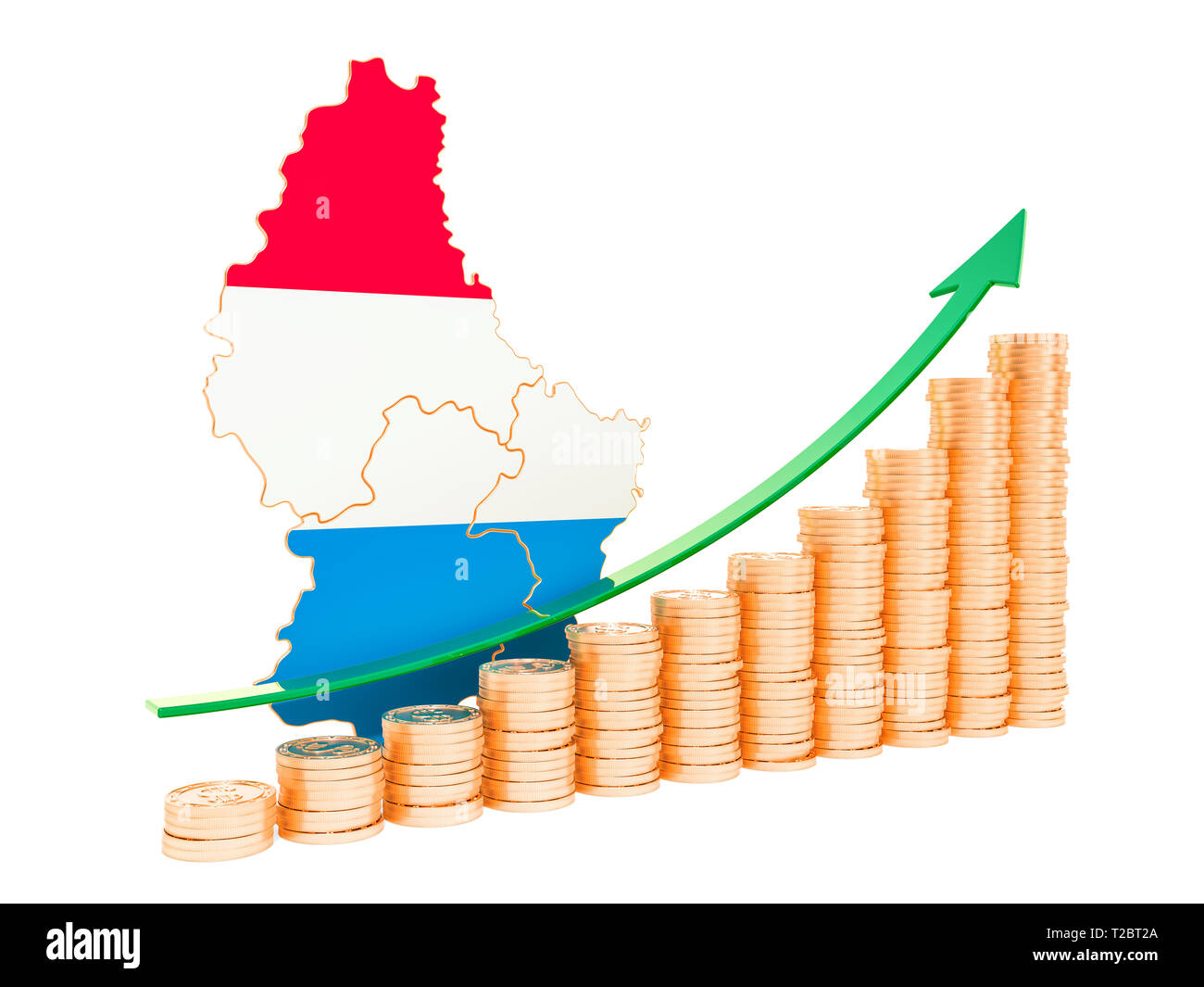 La croissance économique au Luxembourg, rendu 3D concept isolé sur fond blanc Banque D'Images