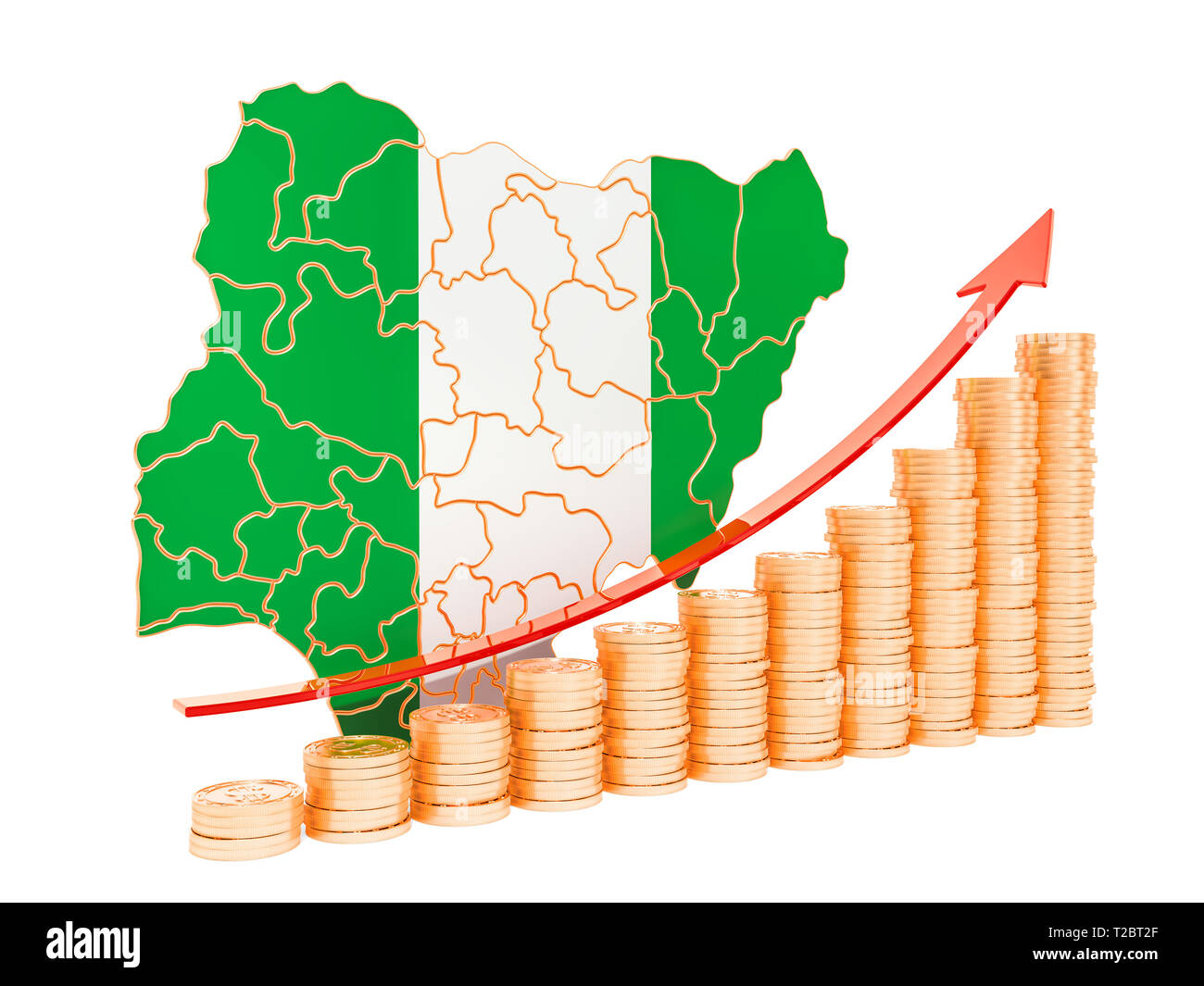 La croissance économique au Nigeria, rendu 3D concept isolé sur fond blanc Banque D'Images