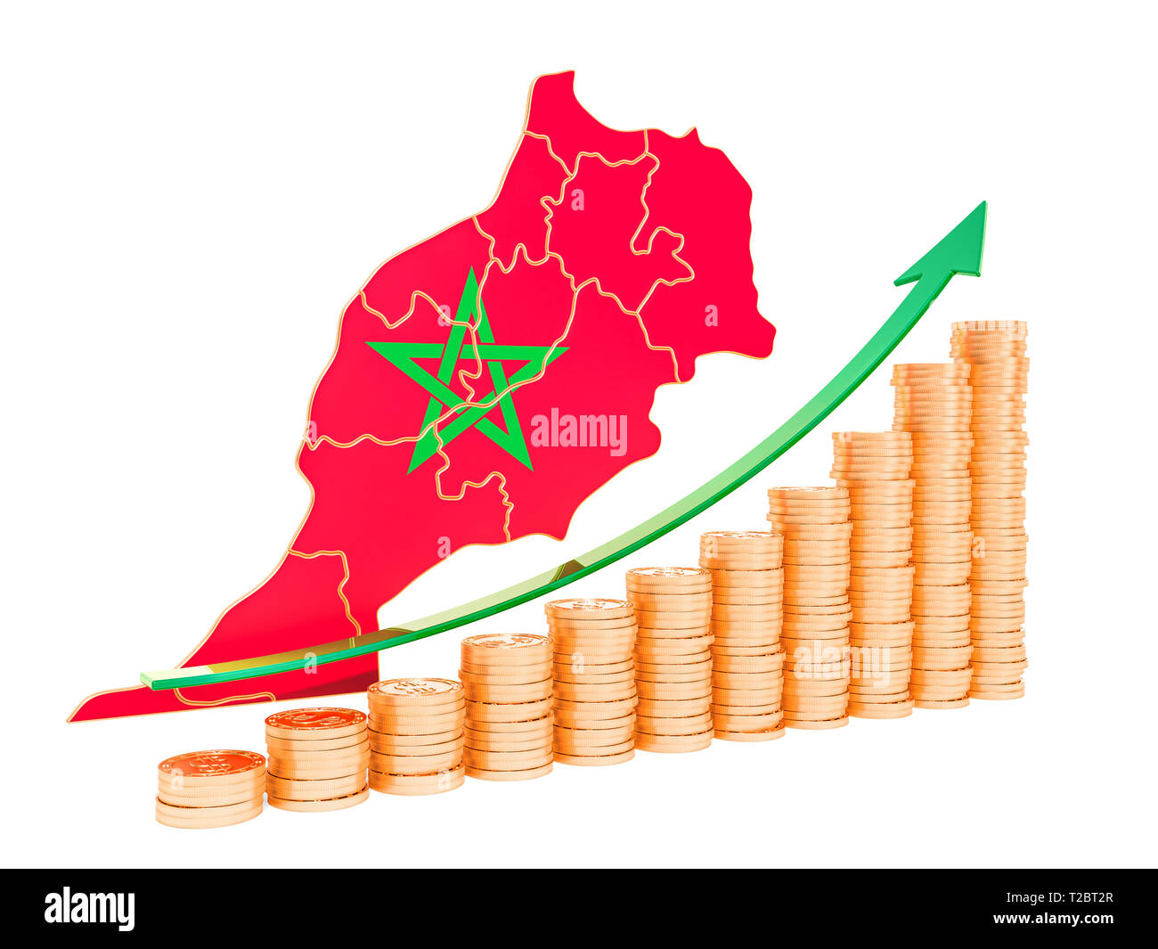 La croissance économique au Maroc concept, rendu 3D isolé sur fond blanc Banque D'Images