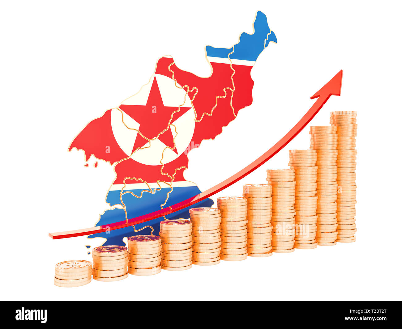 La croissance économique de la Corée du Nord, rendu 3D concept isolé sur fond blanc Banque D'Images
