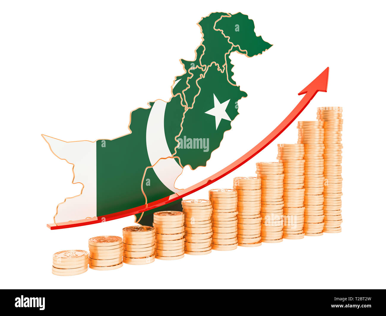 La croissance économique du Pakistan, rendu 3D concept isolé sur fond blanc Banque D'Images