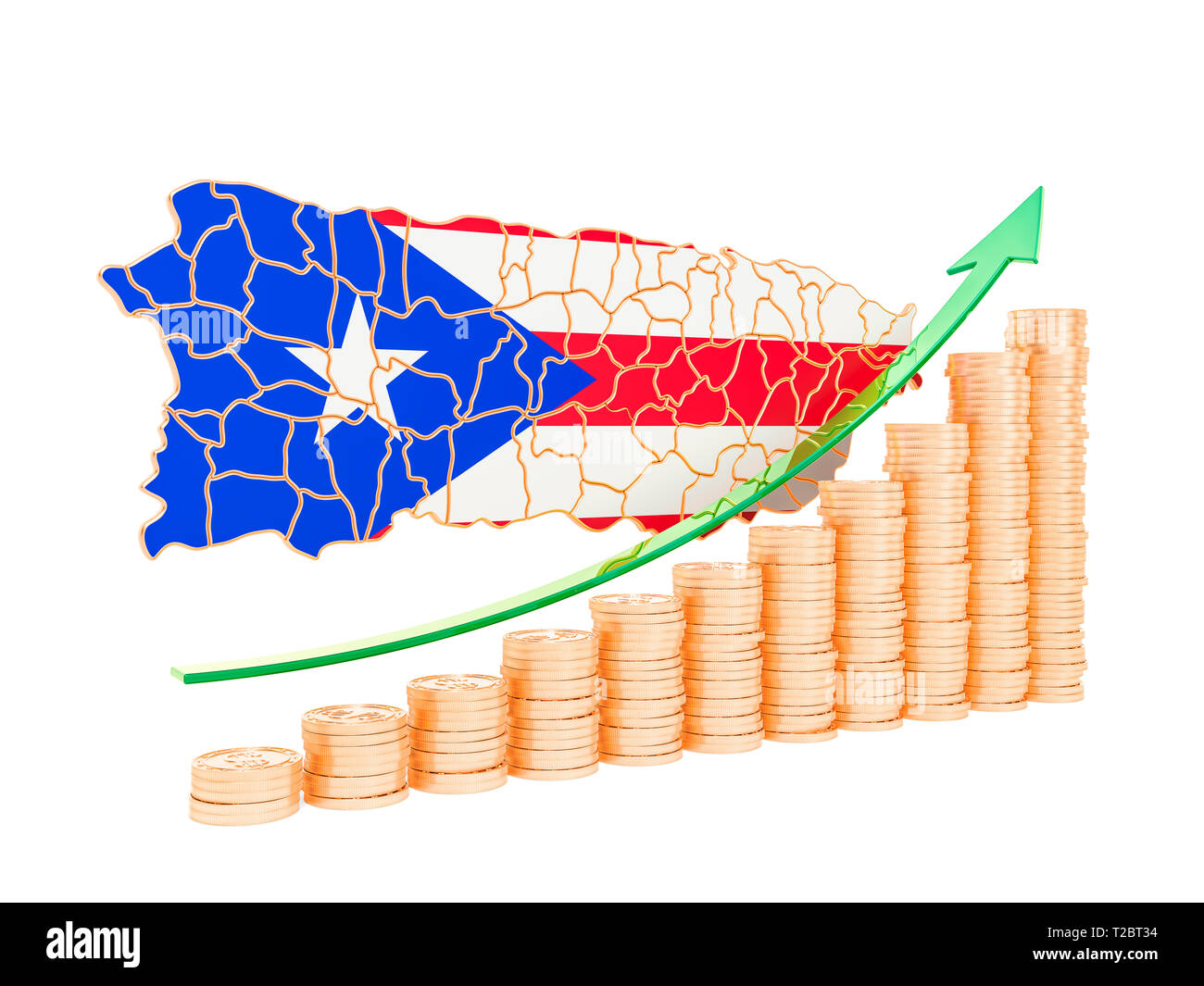 La croissance économique à Puerto Rico, rendu 3D concept isolé sur fond blanc Banque D'Images