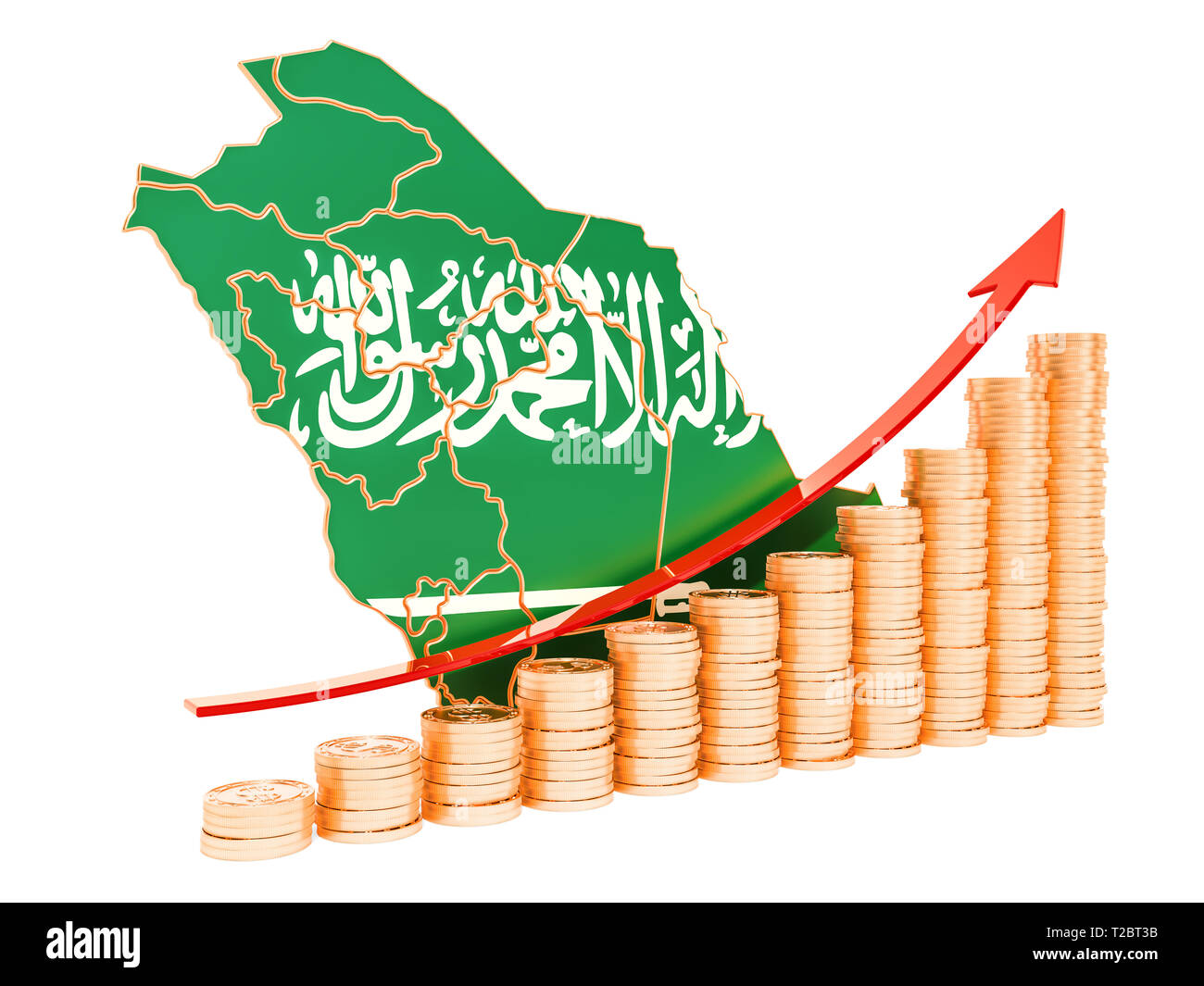 La croissance économique en Arabie Saoudite, rendu 3D concept isolé sur fond blanc Banque D'Images