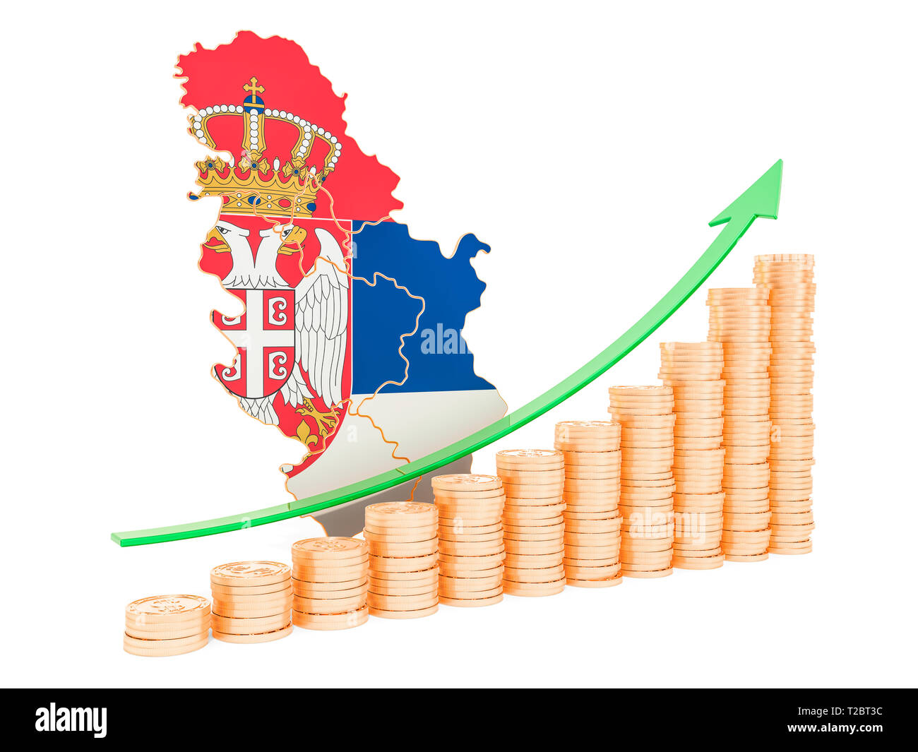 La croissance économique en Serbie, rendu 3D concept isolé sur fond blanc Banque D'Images