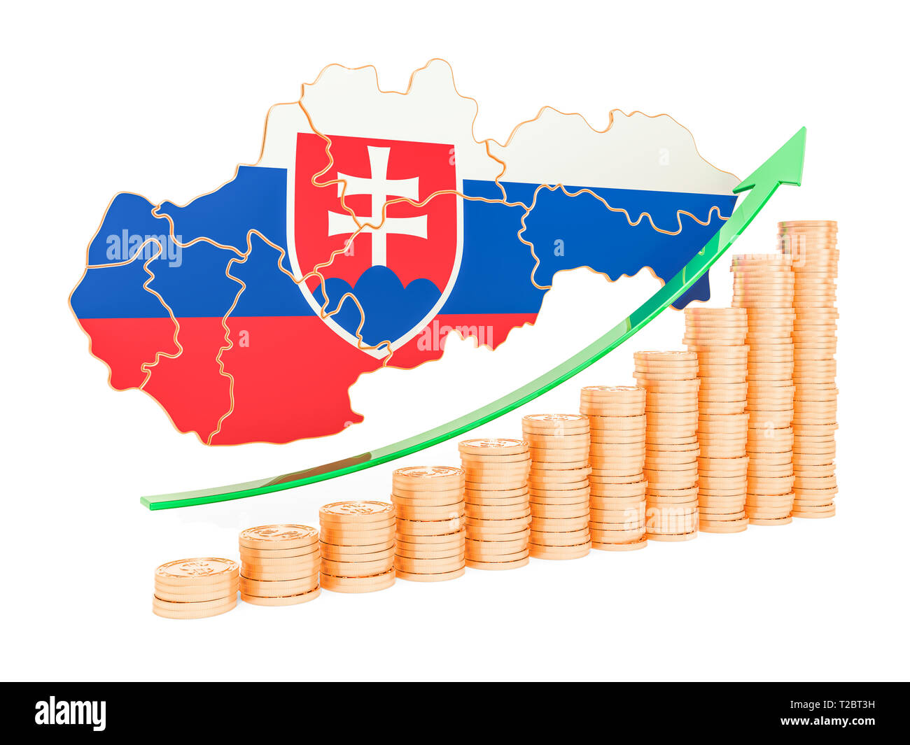 La croissance économique de la Slovaquie, rendu 3D concept isolé sur fond blanc Banque D'Images