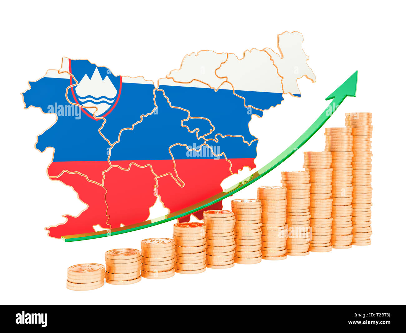 La croissance économique en Slovénie, rendu 3D concept isolé sur fond blanc Banque D'Images