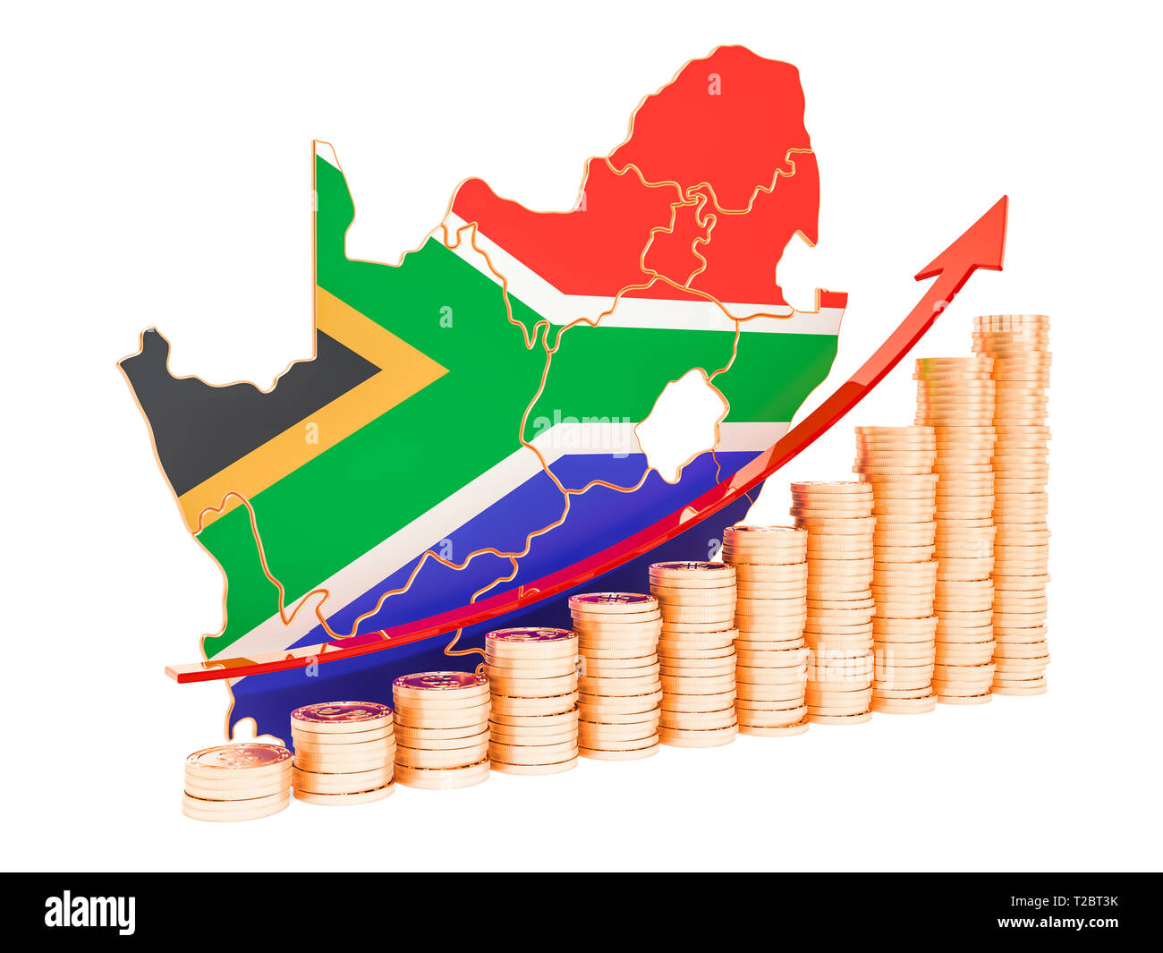 La croissance économique en Afrique du Sud, rendu 3D concept isolé sur fond blanc Banque D'Images