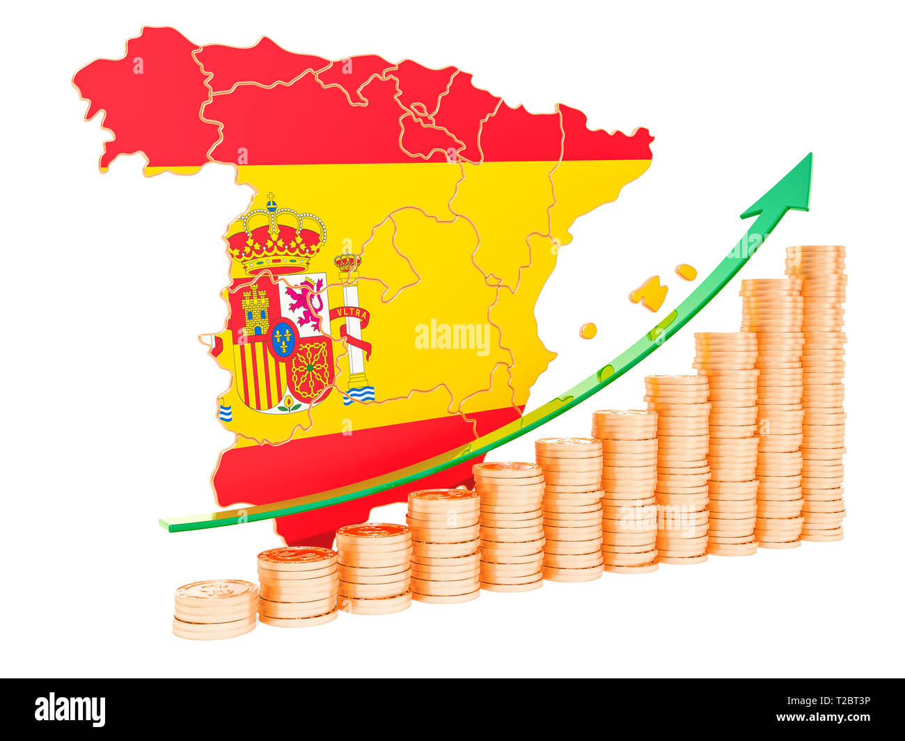 La croissance économique en Espagne, rendu 3D concept isolé sur fond blanc Banque D'Images