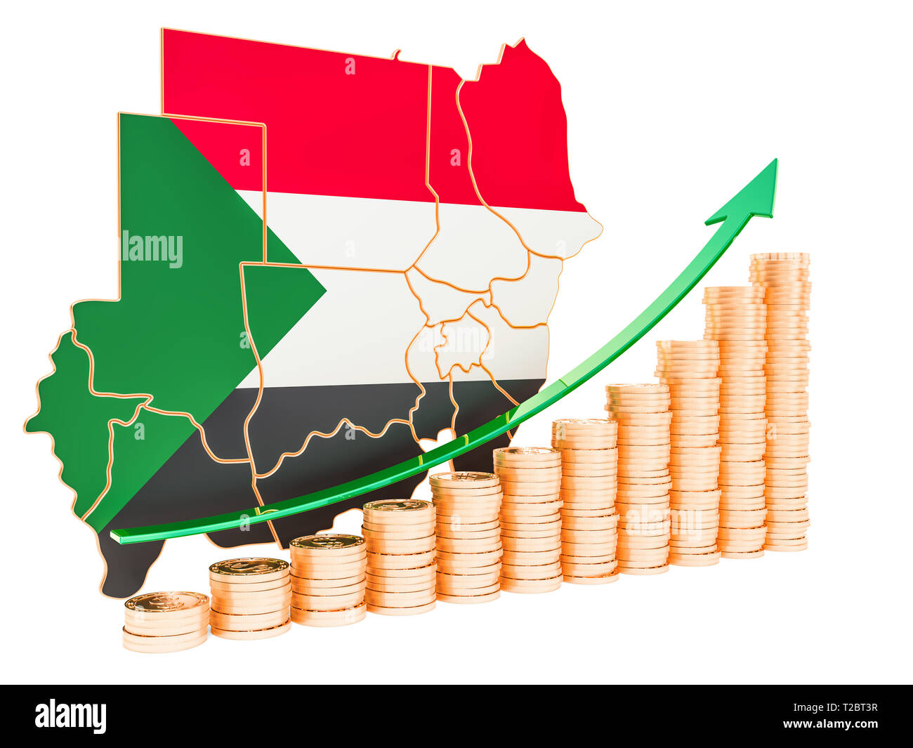 La croissance économique au Soudan, rendu 3D concept isolé sur fond blanc Banque D'Images