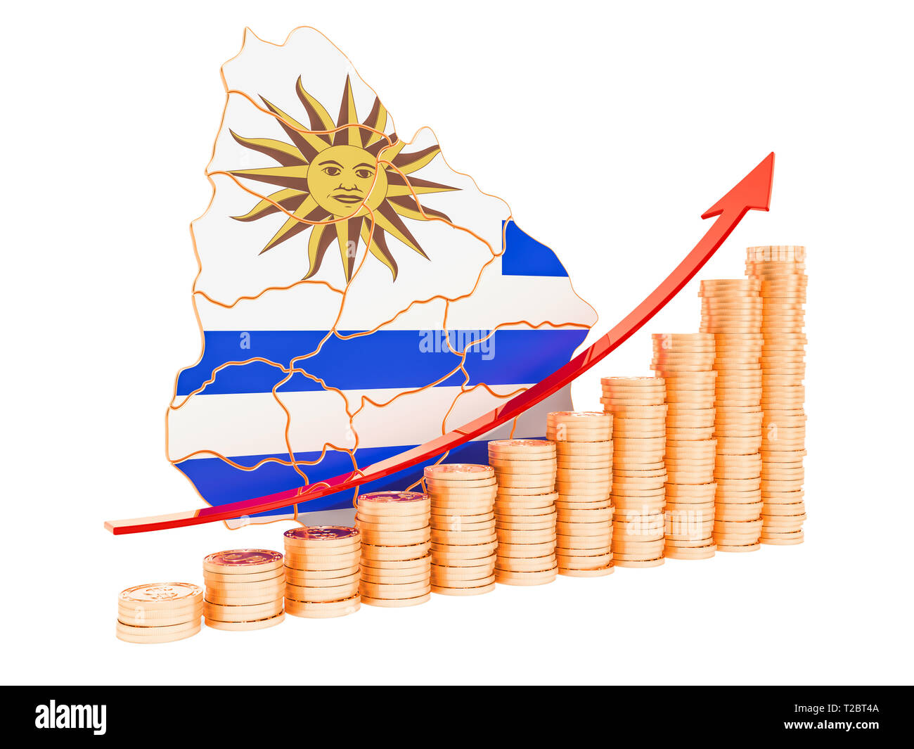 La croissance économique en Uruguay, rendu 3D concept isolé sur fond blanc Banque D'Images