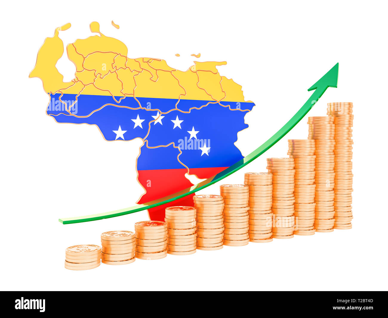 La croissance économique au Venezuela, rendu 3D concept isolé sur fond blanc Banque D'Images
