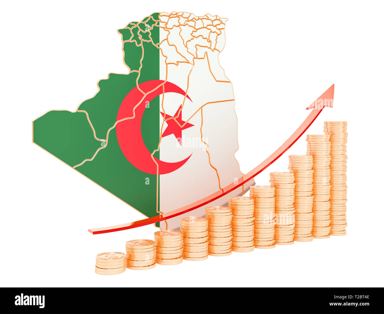 La croissance économique en Algérie, rendu 3D concept isolé sur fond blanc Banque D'Images
