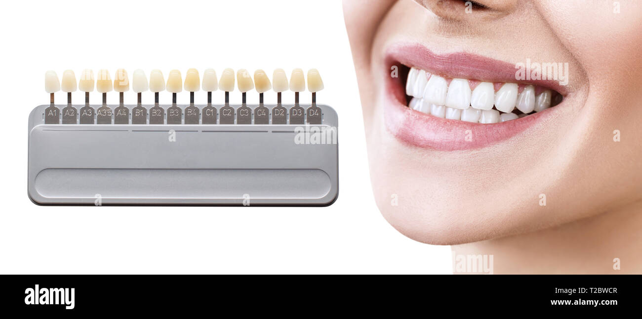 Collage de dents palette avec des femmes des dents. Isolé sur blanc. Banque D'Images
