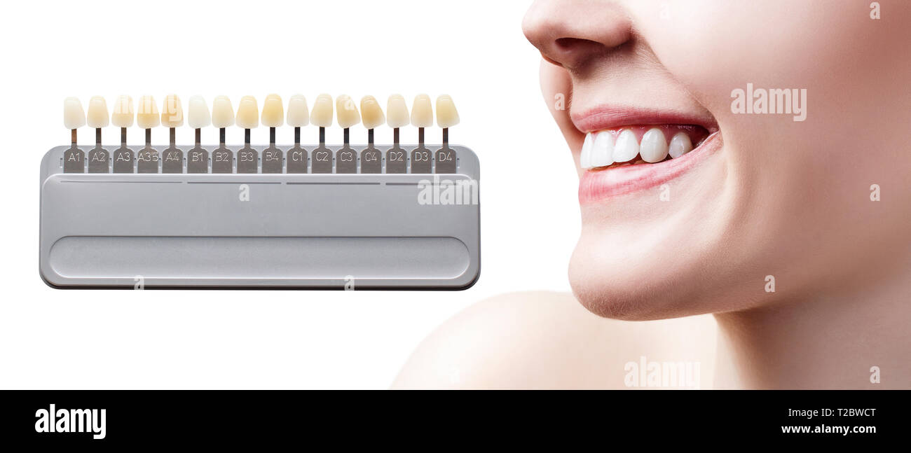 Collage de dents palette avec des femmes des dents. Isolé sur blanc. Banque D'Images