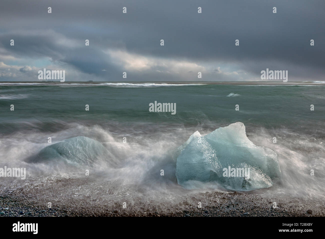 Plage du diamant, jökulsárlón, Austurland, Islande, Europe Banque D'Images